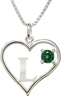 Silver Sterling Necklace Initial Letter A-Z Birthstone for Women – Personalized Custom Jewelry Pendant with Heart Design Customized Dainty Charm for Wife Girlfriend Mom – 18" Box Chain