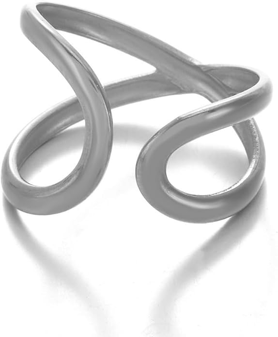 Chunky Rings For Women, Gold Silver Thumb Ring Asymmetrical Wavy Curve Ring Adjustable Non Tarnish Dainty Stainless Steel New Year Anniversary Birthday Jewelry Gift