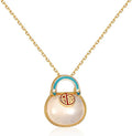 14K Gold Real Natural Jade Enamel Fortune Bag Necklace, Unique Vintage Style Jade Pendant, Delicate Jade Jewelry Gift for Wife's Prosperity