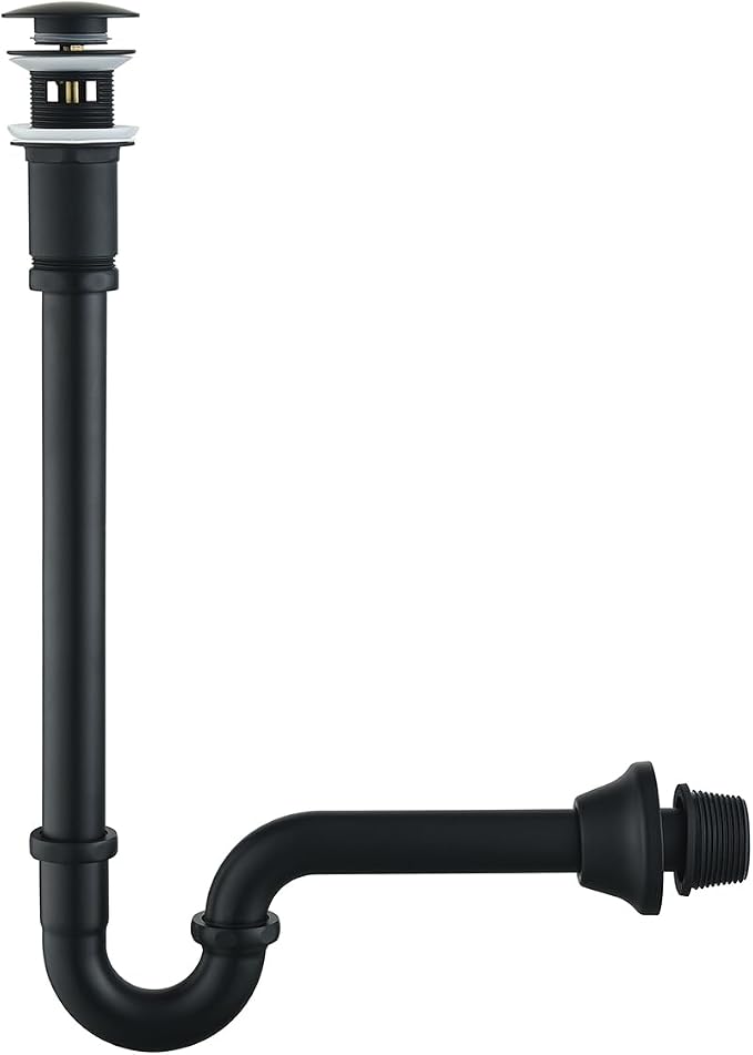 Brass P Trap with Pop Up Drain Stopper With Overflow, U-Shape 1 1/4 Slip Joint by SEABEFORE