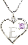 Silver Sterling Necklace Initial Letter A-Z Birthstone for Women – Personalized Custom Jewelry Pendant with Heart Design Customized Dainty Charm for Wife Girlfriend Mom – 18" Box Chain