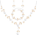 Luxury Cubic Zirconia Aurtrian Crystal Pearl Floral Necklace Dangle Earrings Wedding Bridal Jewelry Set Birthday Gifts for Her