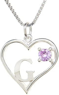 Silver Sterling Necklace Initial Letter A-Z Birthstone for Women – Personalized Custom Jewelry Pendant with Heart Design Customized Dainty Charm for Wife Girlfriend Mom – 18" Box Chain