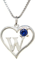 Silver Sterling Necklace Initial Letter A-Z Birthstone for Women – Personalized Custom Jewelry Pendant with Heart Design Customized Dainty Charm for Wife Girlfriend Mom – 18" Box Chain