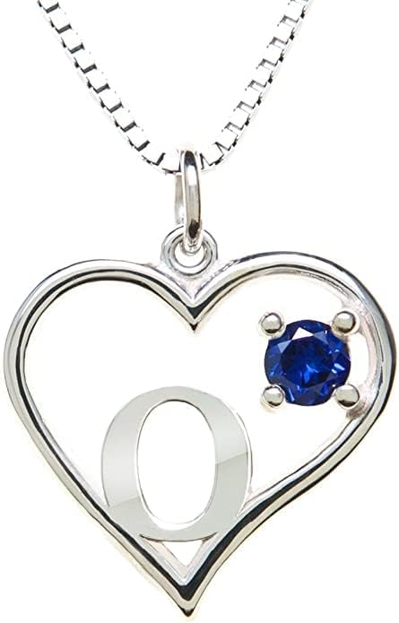 Silver Sterling Necklace Initial Letter A-Z Birthstone for Women – Personalized Custom Jewelry Pendant with Heart Design Customized Dainty Charm for Wife Girlfriend Mom – 18" Box Chain