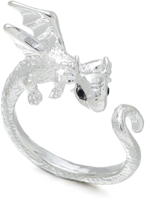 PINK TOWN Dragon Ring for Women - Cute Kawaii Gold and Silver Adjustable Dinosaur Ring - Flying Dragon Animal Shape - Friendship Birthday Party Christmas and Other Jewelry