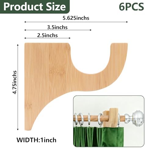 4 Pack Curtain Hooks for Wall, Wooden Shower Rod Holder - Image 2