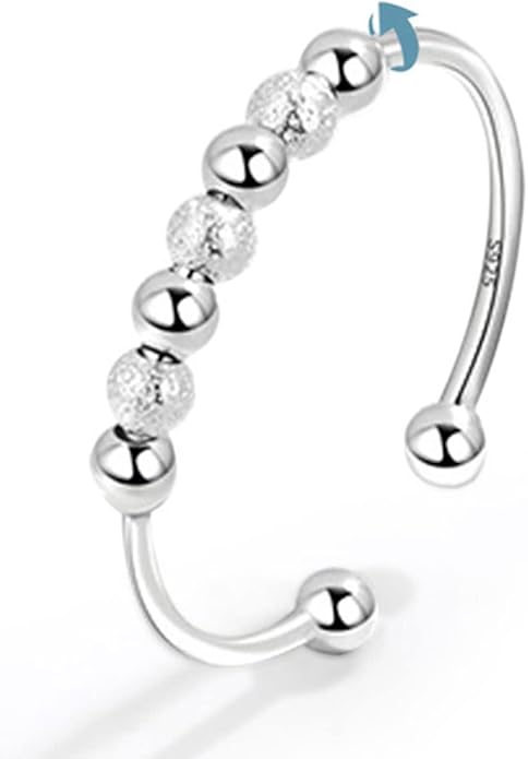Vito 925 Sterling Silver Fidget Anxiety Ring for Women, Adjustable Open Spinner Ring Stress Relief Ring Stacking Band Anillos Jewelry Gift for Mom Daughter