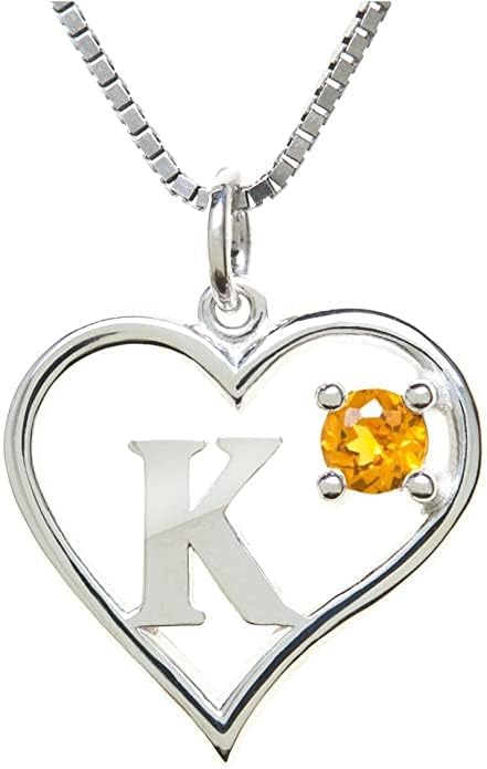 Silver Sterling Necklace Initial Letter A-Z Birthstone for Women – Personalized Custom Jewelry Pendant with Heart Design Customized Dainty Charm for Wife Girlfriend Mom – 18" Box Chain