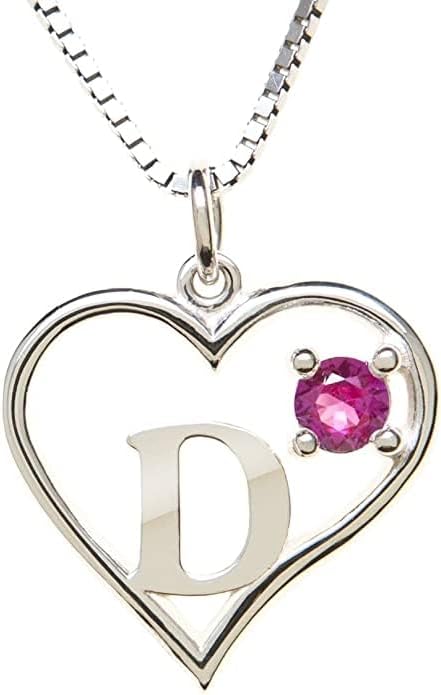 Silver Sterling Necklace Initial Letter A-Z Birthstone for Women – Personalized Custom Jewelry Pendant with Heart Design Customized Dainty Charm for Wife Girlfriend Mom – 18" Box Chain