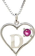 Silver Sterling Necklace Initial Letter A-Z Birthstone for Women – Personalized Custom Jewelry Pendant with Heart Design Customized Dainty Charm for Wife Girlfriend Mom – 18" Box Chain