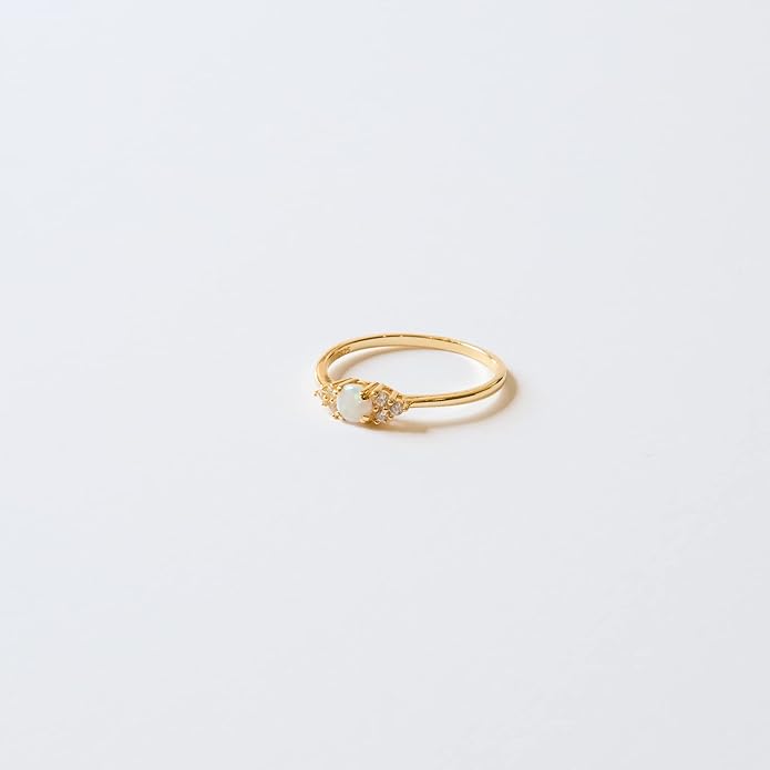 espere Sterling Silver Halo Opal Stacking Ring Simple Dainty Gold Ring Opal Ring Birthstone Ring 4-10