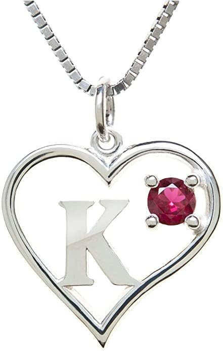 Silver Sterling Necklace Initial Letter A-Z Birthstone for Women – Personalized Custom Jewelry Pendant with Heart Design Customized Dainty Charm for Wife Girlfriend Mom – 18" Box Chain