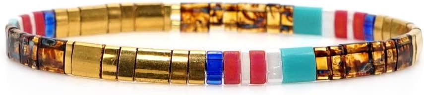 Sonateomber Tila Flat Beaded Stretch Bracelets for Women, Trendy Unique Colorful Square Beads Handmade Stack Bracelet Friendship Accessories Fashion Jewelry Gift