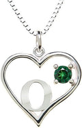 Silver Sterling Necklace Initial Letter A-Z Birthstone for Women – Personalized Custom Jewelry Pendant with Heart Design Customized Dainty Charm for Wife Girlfriend Mom – 18" Box Chain