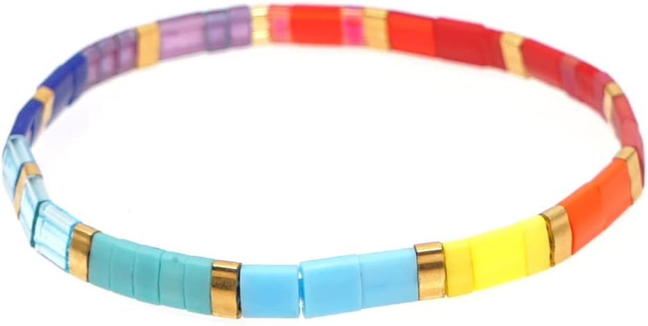 Sonateomber Tila Flat Beaded Stretch Bracelets for Women, Trendy Unique Colorful Square Beads Handmade Stack Bracelet Friendship Accessories Fashion Jewelry Gift