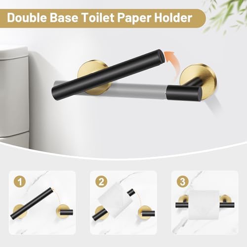 Black Gold Bathroom Hardware Set, Toilet Paper Holder, Towel Ring & Hooks - Image 3