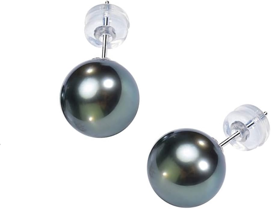 Gifts for Wife Anniversary 18K Gold Pearl Stud Earrings for Women- Genuine Handpicked Nature Tahitian Black Pearls Earring- Birthday Christmas Mothers Day Valentine's Jewelry Gifts