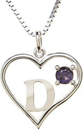 Silver Sterling Necklace Initial Letter A-Z Birthstone for Women – Personalized Custom Jewelry Pendant with Heart Design Customized Dainty Charm for Wife Girlfriend Mom – 18" Box Chain