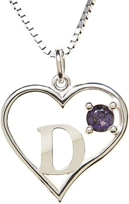 Silver Sterling Necklace Initial Letter A-Z Birthstone for Women – Personalized Custom Jewelry Pendant with Heart Design Customized Dainty Charm for Wife Girlfriend Mom – 18" Box Chain