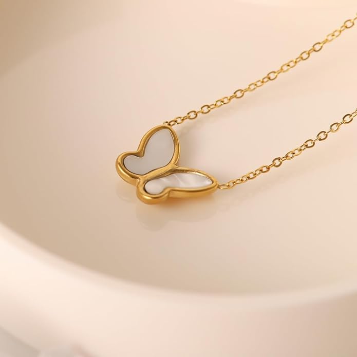IBARA Women Gold Dianty Necklace Sun Crescent Moon Star Evil Eye Lock Lovely Heart Flower Butterfly Pearl Pendant Coin Necklaces 18K Gold CZ Diamond Filled Chain Boho Beach Simple Handmade Jewelry