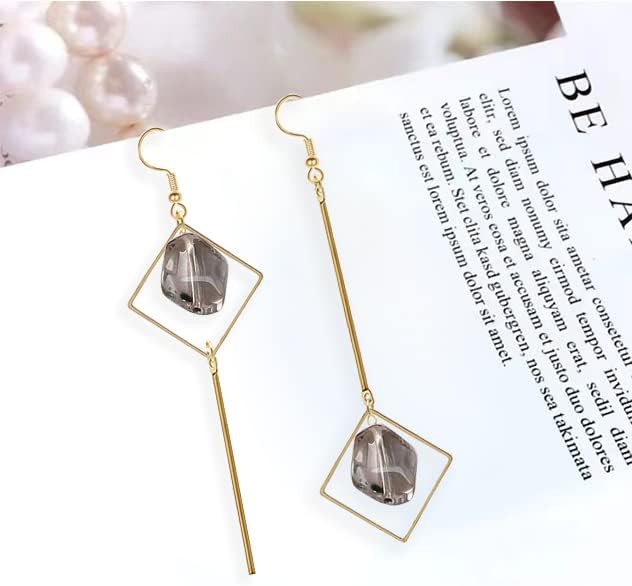 Mismatch Asymmetry Colorful Glass Drop Dangle Earrings-Simplicity Fashion Geometric Abstract Earrings for Women