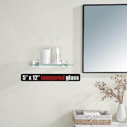 JQK Bathroom Glass Shelf Chrome, Tempered Glass Shower Storage 12 by 5 inches - Image 2