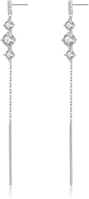 SLUYNZ 925 Sterling Silver CZ Dangle Earrings Chain for Women Teens Long Dangle Earrings Tassel with Snake Chain Backs