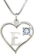 Silver Sterling Necklace Initial Letter A-Z Birthstone for Women – Personalized Custom Jewelry Pendant with Heart Design Customized Dainty Charm for Wife Girlfriend Mom – 18" Box Chain