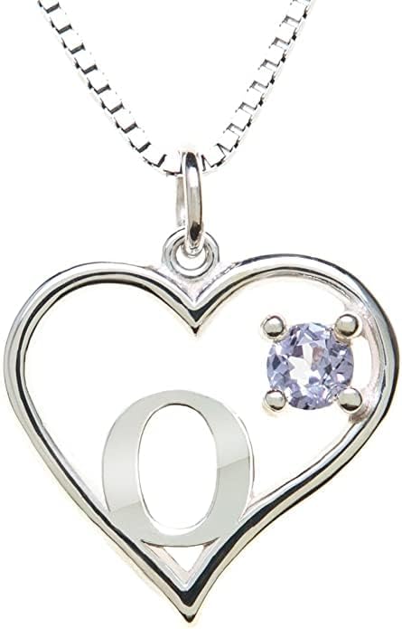Silver Sterling Necklace Initial Letter A-Z Birthstone for Women – Personalized Custom Jewelry Pendant with Heart Design Customized Dainty Charm for Wife Girlfriend Mom – 18" Box Chain
