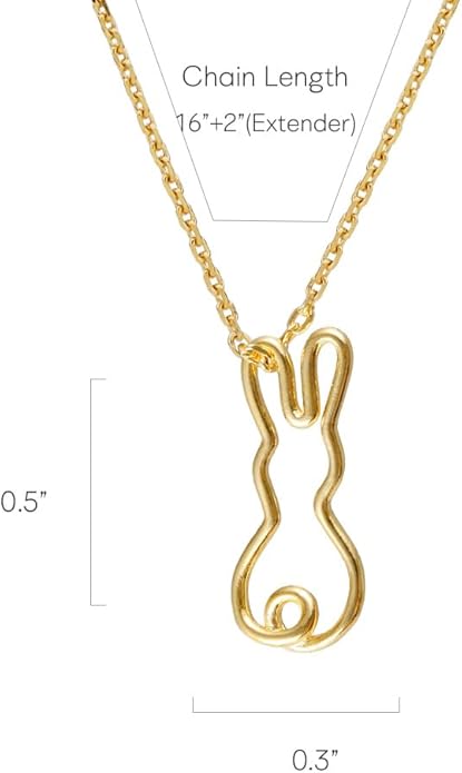 Bunny Pendant Necklace – MUSTHAVE 18K Gold Plated Minimalist Rabbit Outline Jewelry for Women, Dainty Animal Charm, Cute Nature Inspired Gift, Handmade Korean Jewelry, 16+2 inch Extender, Message Card, Birthday, BFF, Unisex (Yellow Gold)