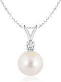 Angara Freshwater Pearl Pendant for Women | Freshwater Pearl V-Bale Pendant in 14K Solid Gold/Platinum With 18" Chain | June Birthday, Anniversary, Gemstone Jewelry Gift