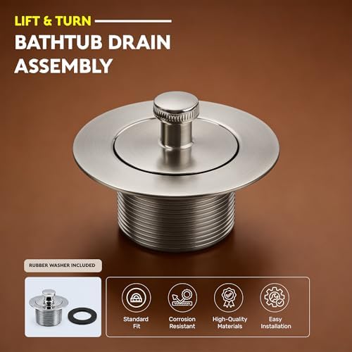 SUPPLYGIANT 1-3/8 in. Lift & Turn Bathtub Drain Stopper Assembly, Brushed Nickel - Image 6