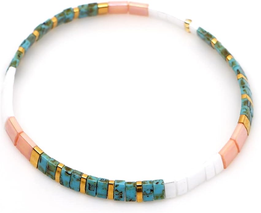 Sonateomber Tila Flat Beaded Stretch Bracelets for Women, Trendy Unique Colorful Square Beads Handmade Stack Bracelet Friendship Accessories Fashion Jewelry Gift