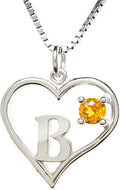 Silver Sterling Necklace Initial Letter A-Z Birthstone for Women – Personalized Custom Jewelry Pendant with Heart Design Customized Dainty Charm for Wife Girlfriend Mom – 18" Box Chain