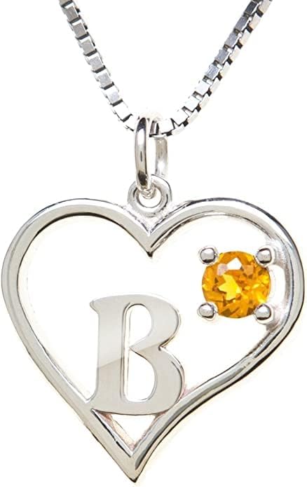 Silver Sterling Necklace Initial Letter A-Z Birthstone for Women – Personalized Custom Jewelry Pendant with Heart Design Customized Dainty Charm for Wife Girlfriend Mom – 18" Box Chain