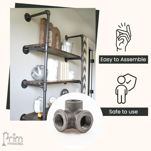3/4" 3-WAY ELBOW: Industrial Threaded Black Iron Pipe Fittings; Natural - Image 3