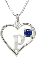 Silver Sterling Necklace Initial Letter A-Z Birthstone for Women – Personalized Custom Jewelry Pendant with Heart Design Customized Dainty Charm for Wife Girlfriend Mom – 18" Box Chain