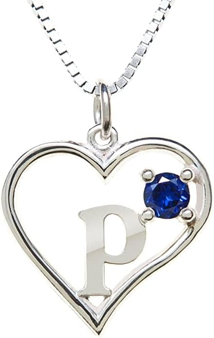 Silver Sterling Necklace Initial Letter A-Z Birthstone for Women – Personalized Custom Jewelry Pendant with Heart Design Customized Dainty Charm for Wife Girlfriend Mom – 18" Box Chain