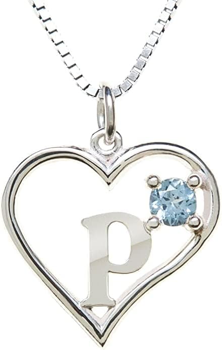 Silver Sterling Necklace Initial Letter A-Z Birthstone for Women – Personalized Custom Jewelry Pendant with Heart Design Customized Dainty Charm for Wife Girlfriend Mom – 18" Box Chain