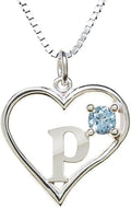 Silver Sterling Necklace Initial Letter A-Z Birthstone for Women – Personalized Custom Jewelry Pendant with Heart Design Customized Dainty Charm for Wife Girlfriend Mom – 18" Box Chain