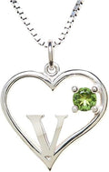 Silver Sterling Necklace Initial Letter A-Z Birthstone for Women – Personalized Custom Jewelry Pendant with Heart Design Customized Dainty Charm for Wife Girlfriend Mom – 18" Box Chain