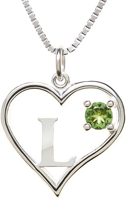 Silver Sterling Necklace Initial Letter A-Z Birthstone for Women – Personalized Custom Jewelry Pendant with Heart Design Customized Dainty Charm for Wife Girlfriend Mom – 18" Box Chain