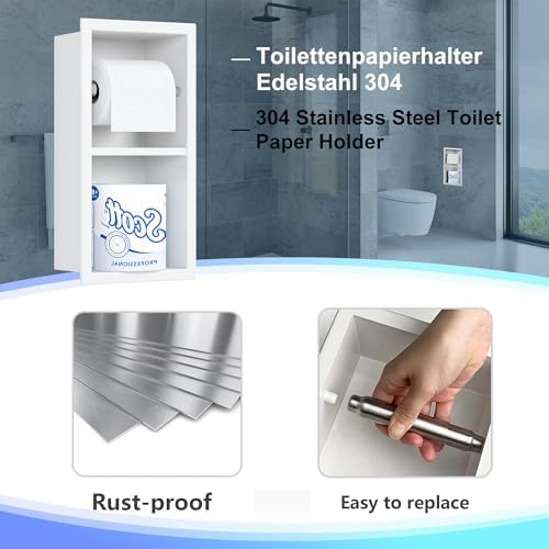 Neodrain White Recessed Toilet Paper Holder, Dual Rolls - Image 4