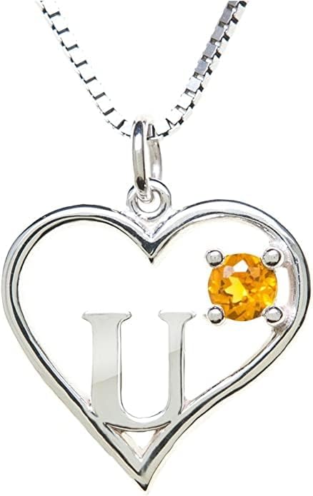 Silver Sterling Necklace Initial Letter A-Z Birthstone for Women – Personalized Custom Jewelry Pendant with Heart Design Customized Dainty Charm for Wife Girlfriend Mom – 18" Box Chain