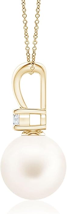 Angara Freshwater Pearl Pendant for Women | Freshwater Pearl V-Bale Pendant in 14K Solid Gold/Platinum With 18" Chain | June Birthday, Anniversary, Gemstone Jewelry Gift