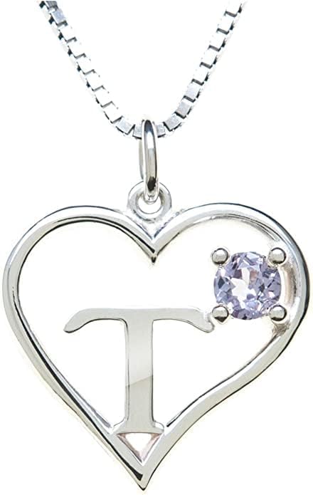 Silver Sterling Necklace Initial Letter A-Z Birthstone for Women – Personalized Custom Jewelry Pendant with Heart Design Customized Dainty Charm for Wife Girlfriend Mom – 18" Box Chain
