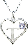 Silver Sterling Necklace Initial Letter A-Z Birthstone for Women – Personalized Custom Jewelry Pendant with Heart Design Customized Dainty Charm for Wife Girlfriend Mom – 18" Box Chain