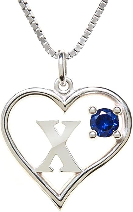 Silver Sterling Necklace Initial Letter A-Z Birthstone for Women – Personalized Custom Jewelry Pendant with Heart Design Customized Dainty Charm for Wife Girlfriend Mom – 18" Box Chain