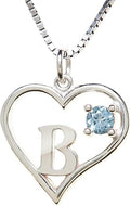 Silver Sterling Necklace Initial Letter A-Z Birthstone for Women – Personalized Custom Jewelry Pendant with Heart Design Customized Dainty Charm for Wife Girlfriend Mom – 18" Box Chain